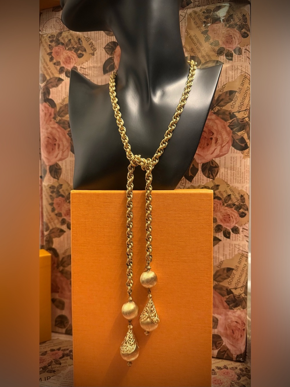 Monet Vintage EUC Gold-Tone Bolero Series Lariat Necklace with Filigree Drops